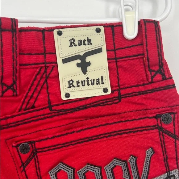 Rock Revival Bold Red Jean Shorts Size 32 - Picture 6 of 7